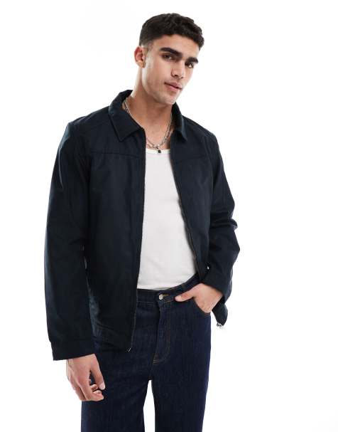 Jack & Jones - Giacca harrington in camoscio sintetico blu navy - view 1