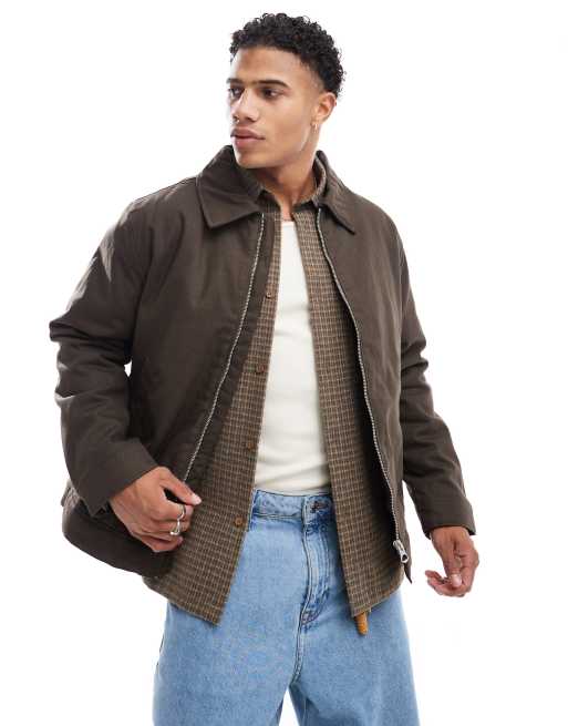 Jack & Jones - Giacca imbottita in cotone marrone con colletto 