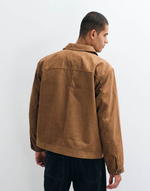 Jack & Jones - Giacca in pelle sintetica scamosciata marrone, 4 di 5