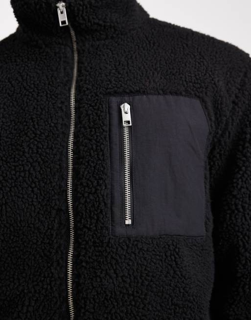 Jack & Jones - Giacca in pile nera con tasche, 4 di 5