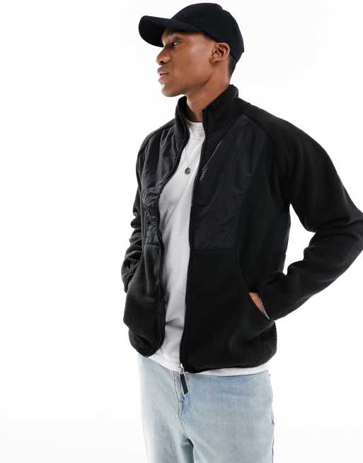 Jack & Jones - Giacca in pile nero con dettagli a contrasto