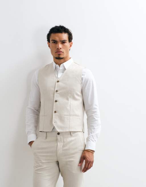 Jack & Jones - Gilet de costume d'ensemble de qualité supérieure en lin mélangé - Beige, 3 de 5