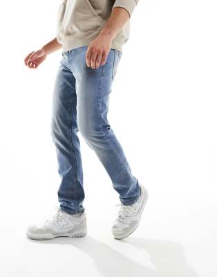 Jack & Jones Glenn slim leg jeans in light wash denim-Blue