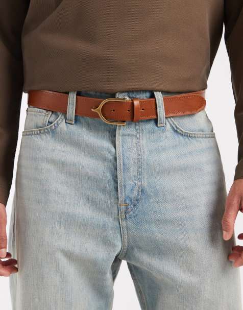 Jack & Jones gold buckle belt in brown - view 1