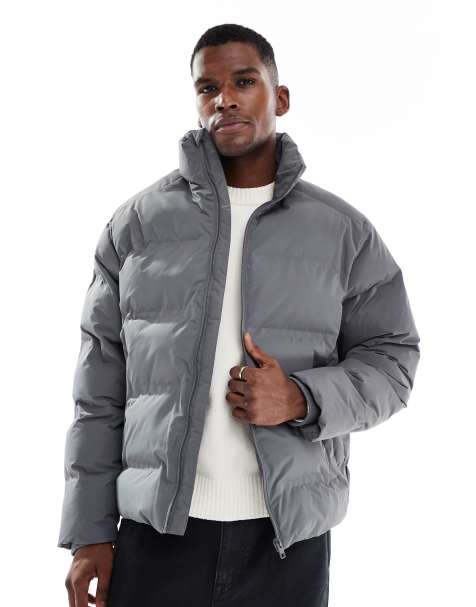 Jack & Jones – Grå, grov pufferjacka - view 1