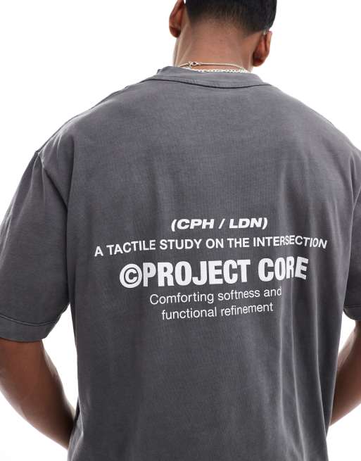 Jack & Jones – Grå, kort t-shirt i extra oversize med 'project core'-tryck och tvättad finish