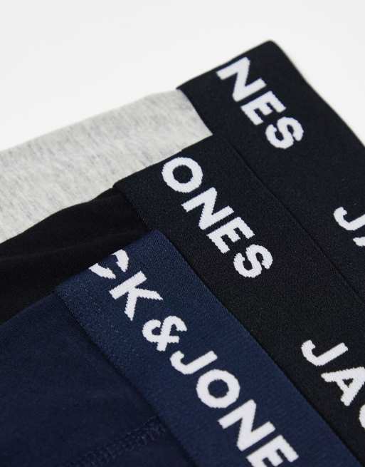 Jack & Jones – Grå och flerfärgade trunks med logga på midjebandet, 3-pack, 4 av 4