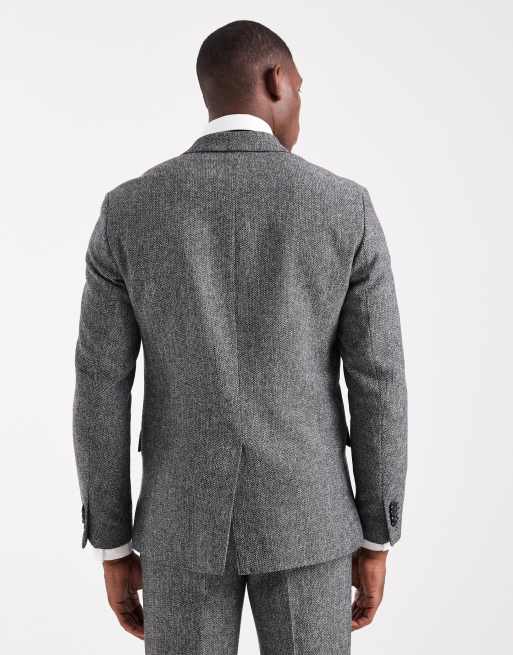 Jack & Jones - Grå og smal habitjakke i uldblandingsmateriale med tekstur, 3 af 5