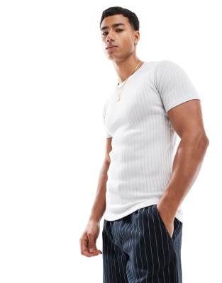 Jack & Jones – Grå, ribbad t-shirt i muscle fit - view 1