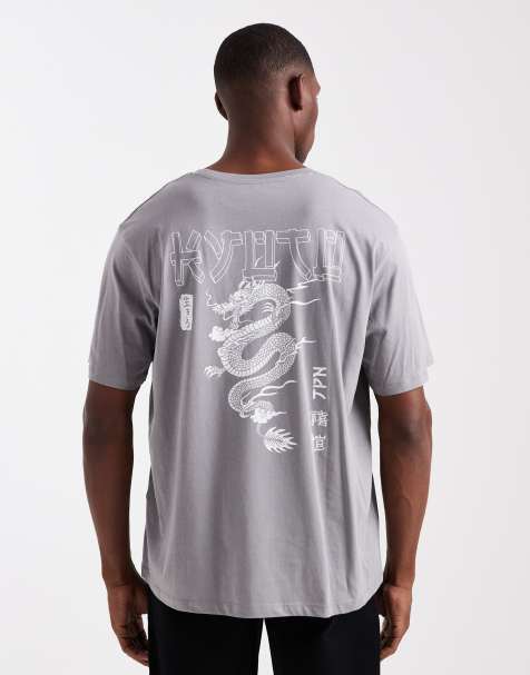 Jack & Jones - Grå T-shirt med drageprint på ryggen - view 1