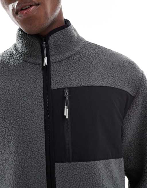 Jack & Jones – Grå teddyfleece med kontrastfärgad ficka, 4 av 5