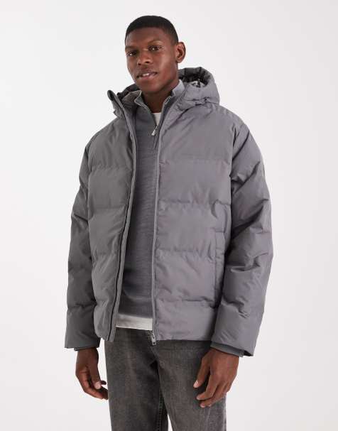 Jack & Jones – Grå, tjock pufferjacka med huva - view 1