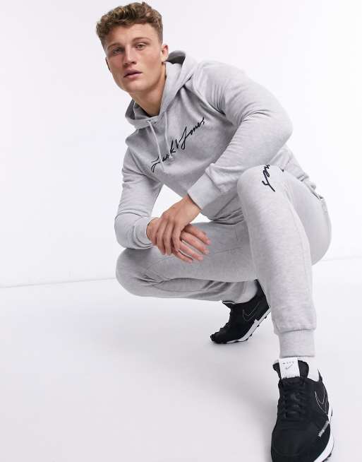 Jack & Jones – Grå träningsoverall med script-logga