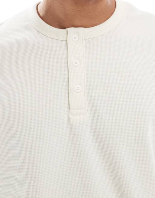 Jack & Jones – Gräddvit henleytopp med långa ärmar och våffeltextur, 5 av 5