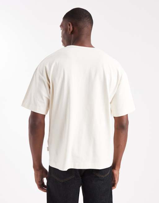 Jack & Jones – Gräddvit, kort t-shirt med boxig passform och broderad text, 3 av 5