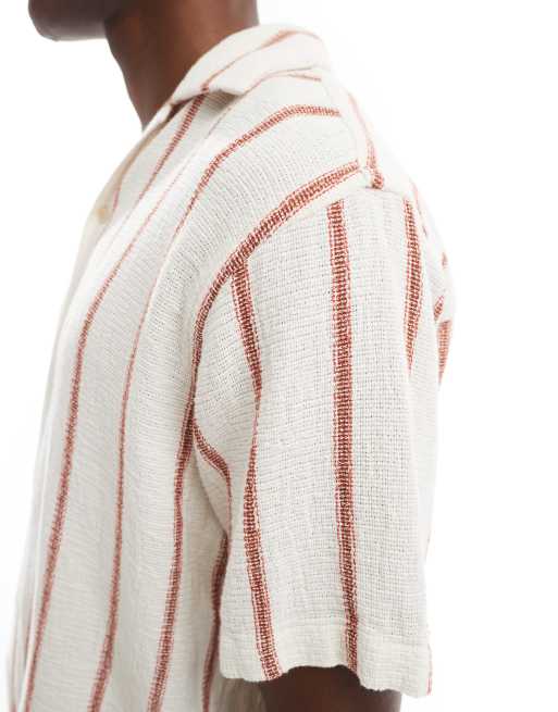 Jack & Jones – Gräddvit och rödrandig skjorta med platt krage, del av set, 3 av 4