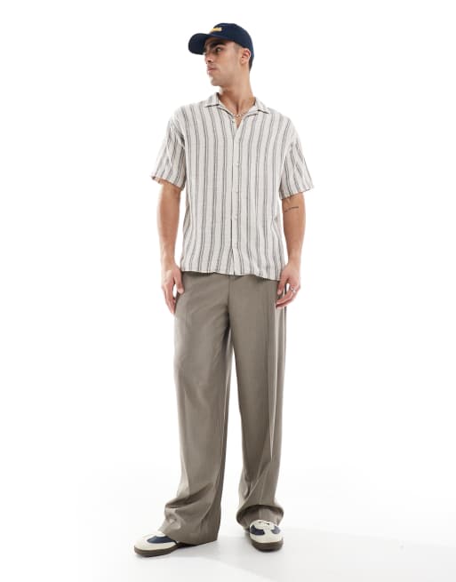 Jack & Jones – Gräddvit, randig skjorta med struktur, korta ärmar och platt krage, 3 av 4