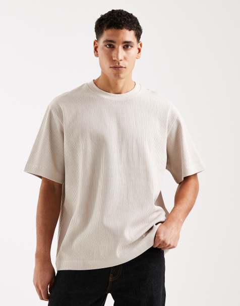 Jack & Jones – Gräddvit, ribbad t-shirt i oversize - view 1