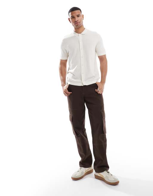 Jack & Jones – Gräddvit, stickad pikétröja med knappar, 3 av 4