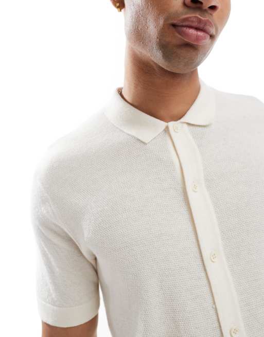 Jack & Jones – Gräddvit, stickad pikétröja med knappar, 4 av 4