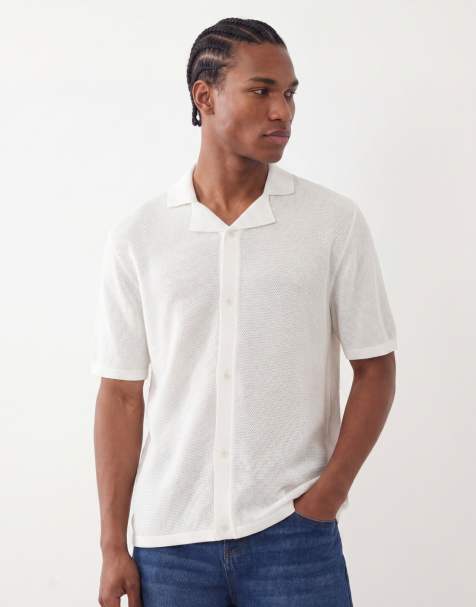Jack & Jones – Gräddvit, stickad skjorta med knäppning och platt krage - view 1
