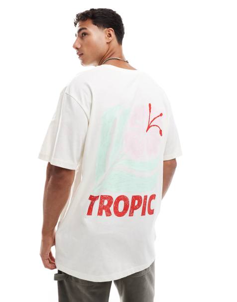 Jack & Jones – Gräddvit t-shirt i oversize med blomtryck baktill - view 1