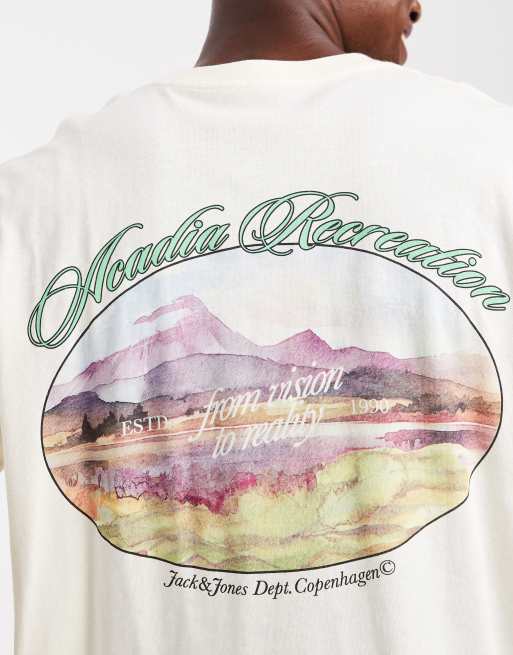 Jack & Jones – Gräddvit t-shirt i oversize med landskapstryck baktill, 5 av 5