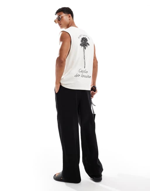 Jack & Jones – Gräddvitt linne med palmtryck baktill, 3 av 4