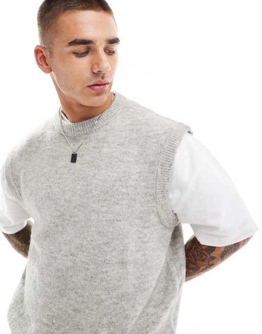 Jack & Jones – Gråmelerad, fluffigt stickad väst 