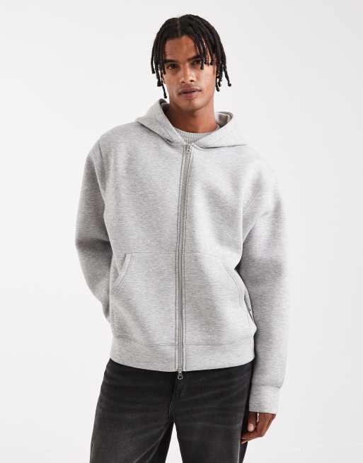 Jack & Jones - Gråmeleret oversized hættetrøje med tovejs-lynlås i scuba-lignende materiale