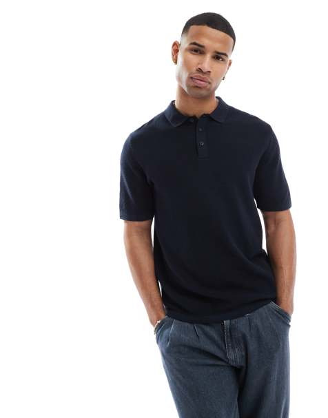 Jack & Jones textured knitted polo in navy