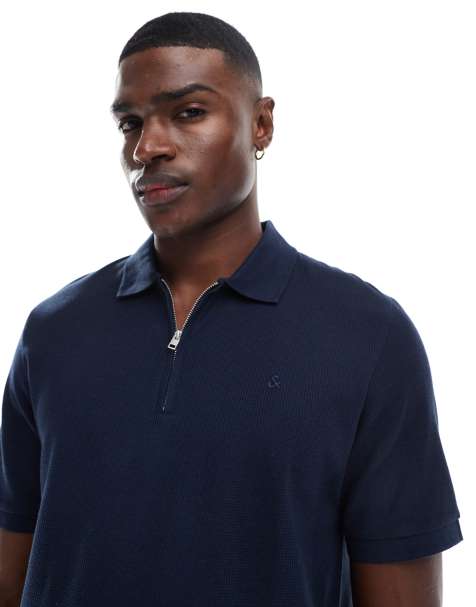 Jack & Jones zip polo in navy