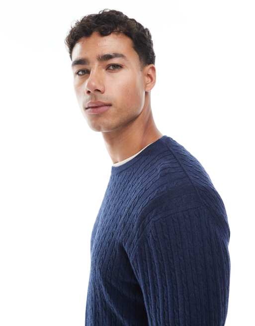 Jack & Jones – Granatowy sweter z dzianiny o warkoczowym splocie, 2 z 5