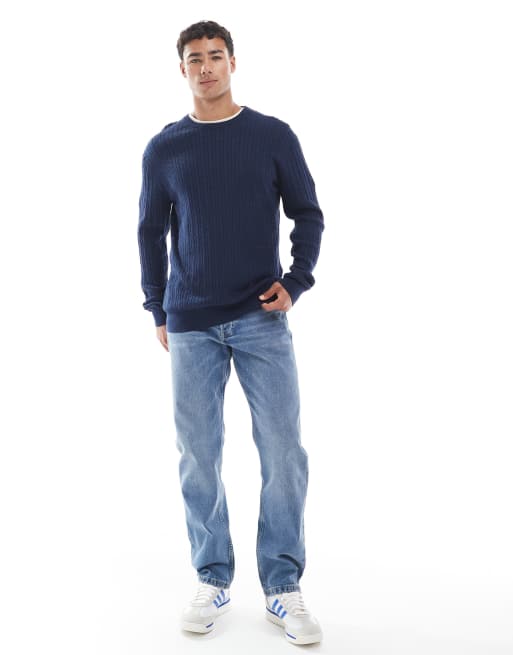 Jack & Jones – Granatowy sweter z dzianiny o warkoczowym splocie, 4 z 5