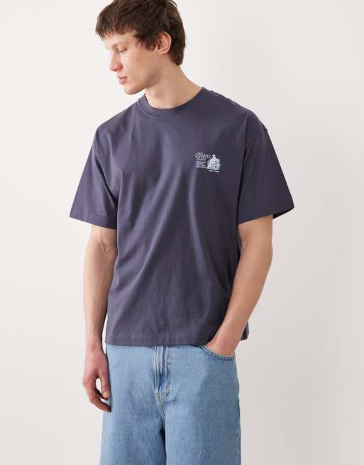 Jack & Jones – Granatowy T-shirt oversize z nadrukiem ptaka na plecach, 3 z 5