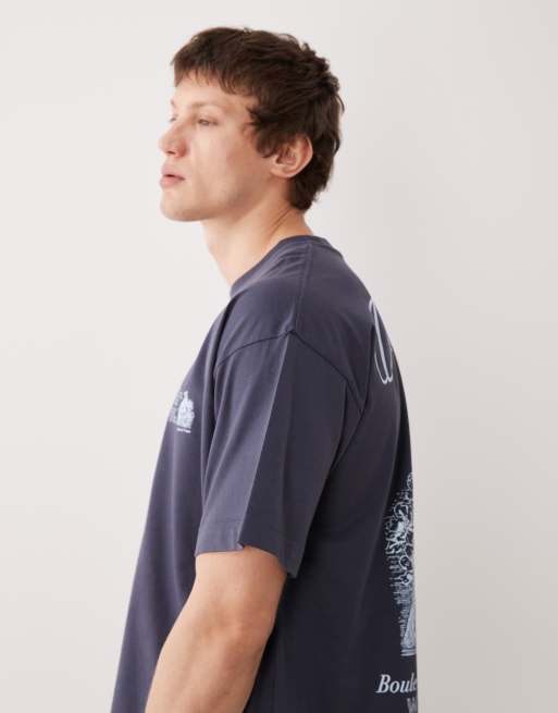 Jack & Jones – Granatowy T-shirt oversize z nadrukiem ptaka na plecach, 5 z 5
