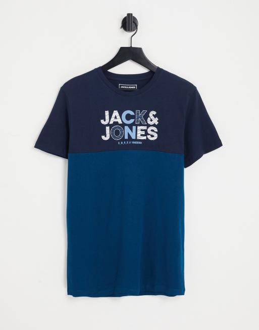 Jack & Jones – Granatowy T-shirt z okrągłym dekoltem i logo