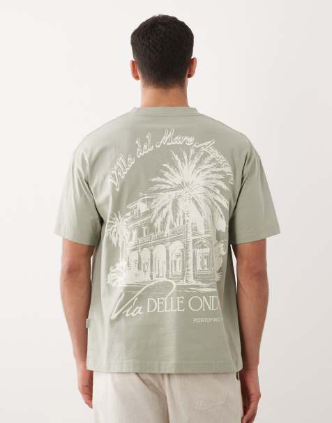 Jack & Jones - Grøn oversized T-shirt med 'Portofino'-print på ryggen - view 1
