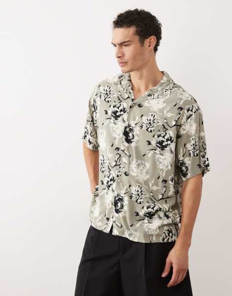 Jack & Jones – Grön, blommig skjorta med platt krage - view 1