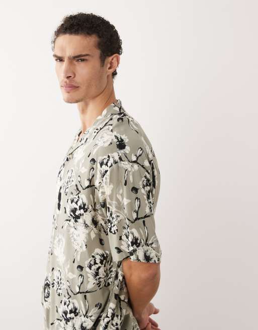 Jack & Jones – Grön, blommig skjorta med platt krage, 4 av 5