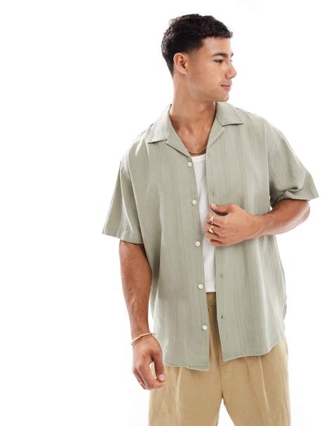 Jack & Jones – Grön, broderad skjorta i linnemix - view 1