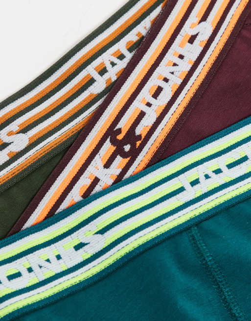 Jack & Jones – Gröna, vinröda boxershorts med neonrandiga midjeband, 3-pack, 2 av 4