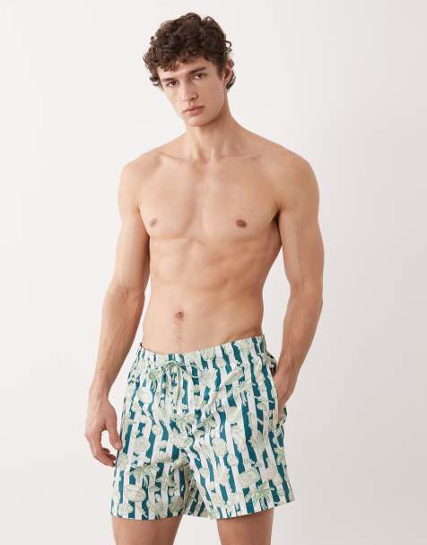 Jack & Jones – Grönrandiga badshorts med snäckmönster - view 1