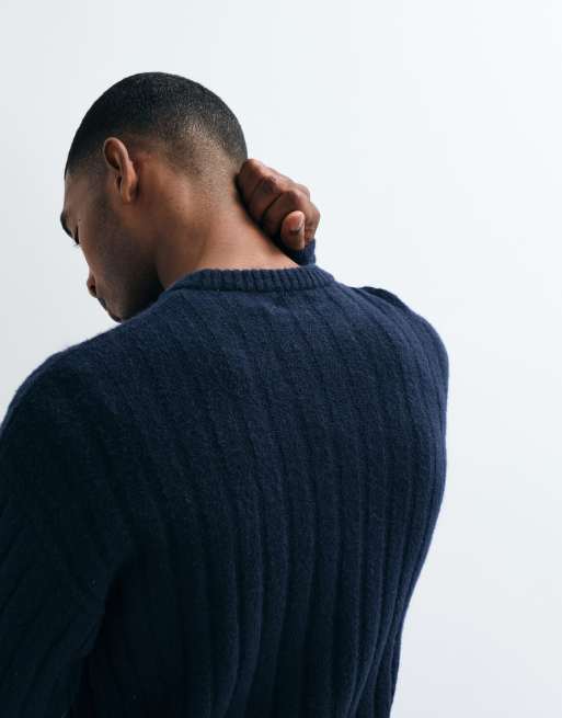 Jack & Jones grovstickad ribbad tröja i marinblått, 2 av 5