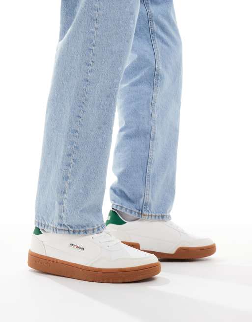 Jack & Jones gum sole sneakers in white with green detail, 4 of 5