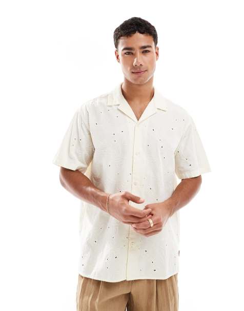 Jack & Jones oversize embroidered shirt in ecru