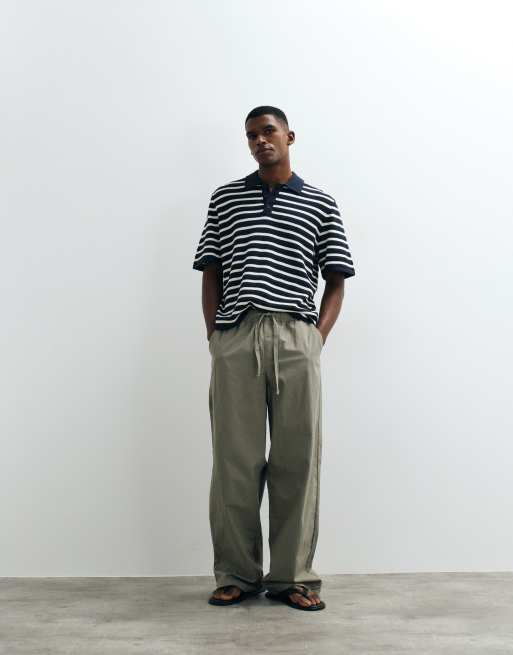 Jack & Jones half button down knit polo in navy and white stripe, 4 of 5
