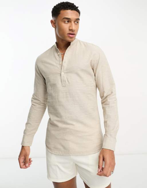 Jack & Jones half placket shirt in stone | ASOS