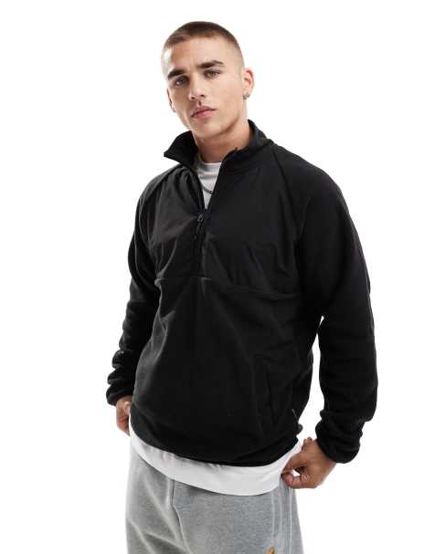 Jack & Jones half zip fleece with nylon panel in black - view 1