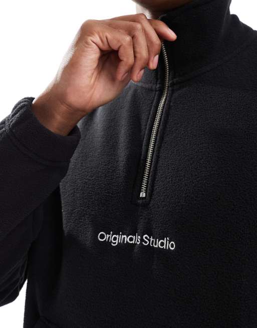Jack & Jones half zip fleece with Originals logo in black | ASOS
